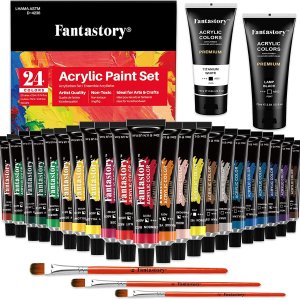 Fantastory 24色丙烯颜料 组合装 送画笔3支+黑白2色加量装