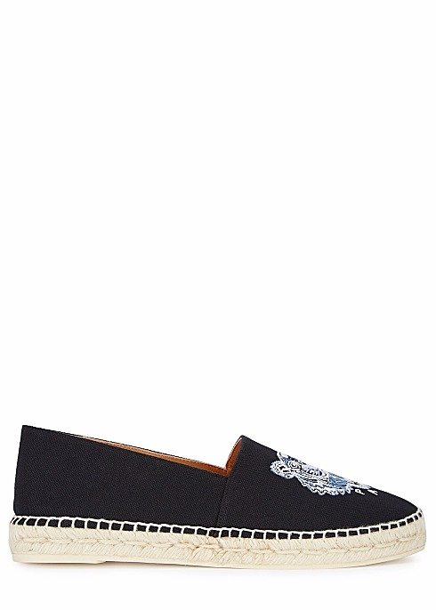 Black tiger-embroidered canvas espadrilles