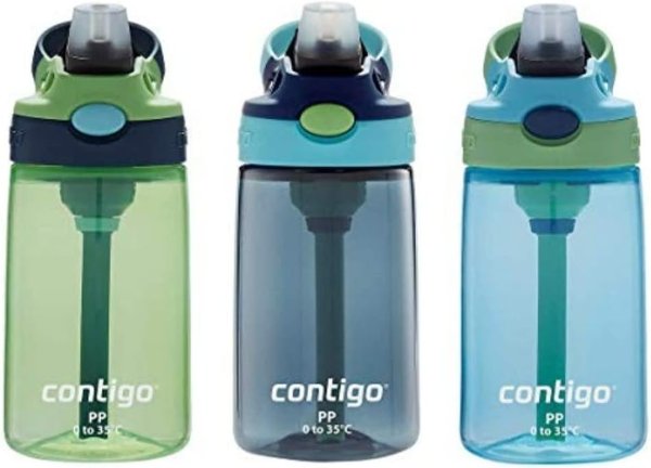 Contigo 儿童防漏吸管水杯3个装 单手可操作 适用于洗碗机
