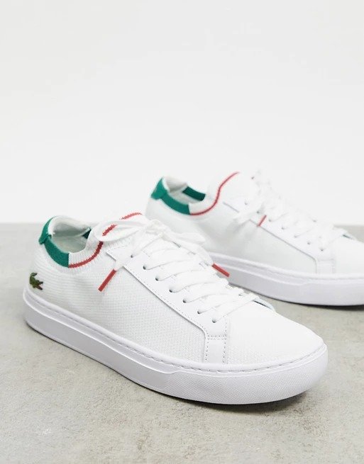 La Piquee knitted sneakers in white with green | ASOS