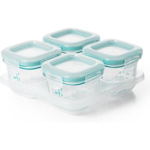 OXO Tot 玻璃婴儿食物储存辅食盒，青色，4 盎司