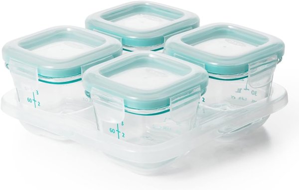 OXO Tot 玻璃婴儿食物储存辅食盒，青色，4 盎司
