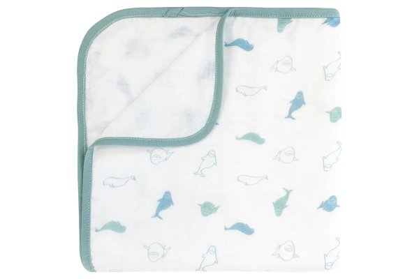 四层竹棉纱幼童盖毯+洗脸巾-白鲸宝宝