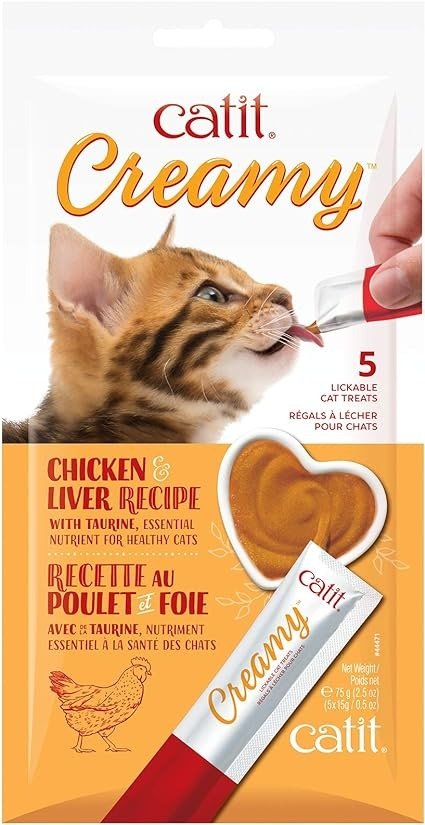 Catit 44471 奶油味可舔猫零食，鸡肉和肝脏口味，5 包