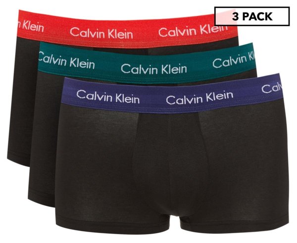 Men's Cotton Stretch Low Rise Trunks 3-Pack - Black/Blue/Coral/Topaz