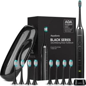 史低价：AquaSonic 超声波电动无线牙刷 送8个替换刷头+旅行收纳盒