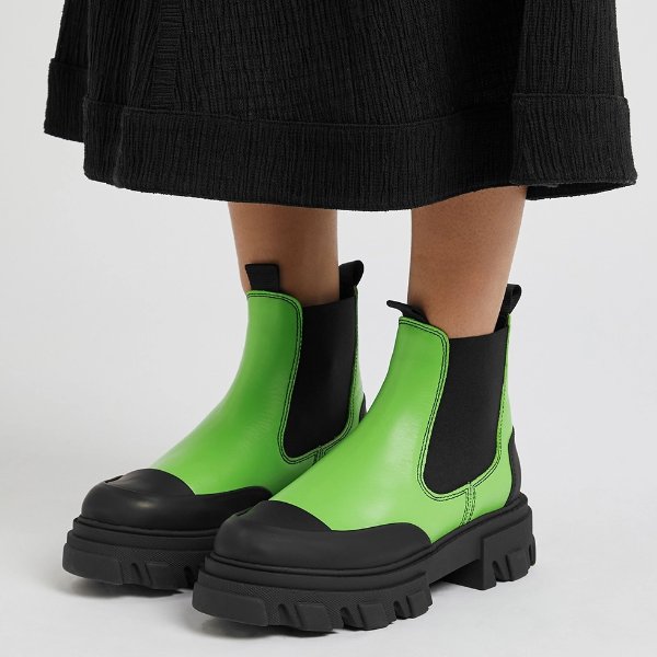 黑绿拼色厚底鞋