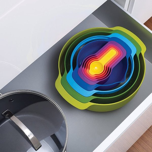 彩虹盆9件套量勺烘焙碗盆沥水篮 可进洗碗机
