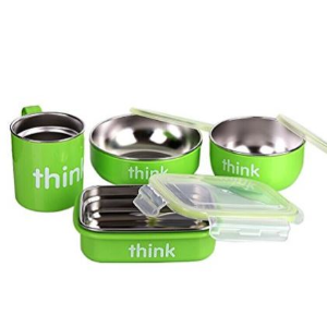 Thinkbaby 双层不锈钢儿童餐具4件套 绿色