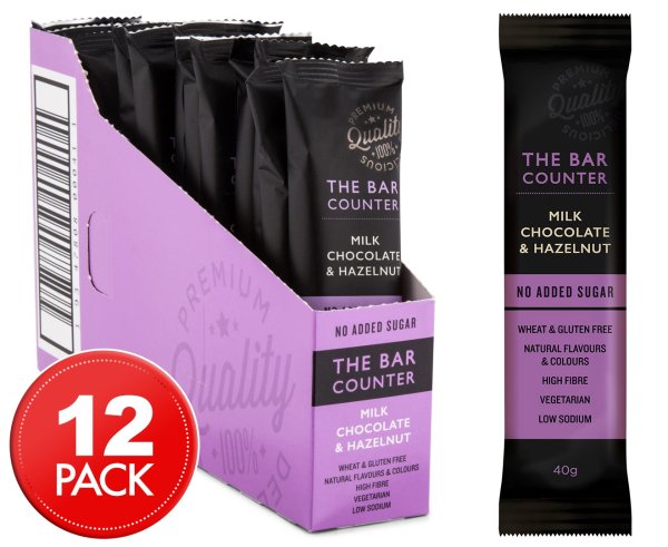 12 x The Bar Counter Milk Chocolate & Hazelnut 40g