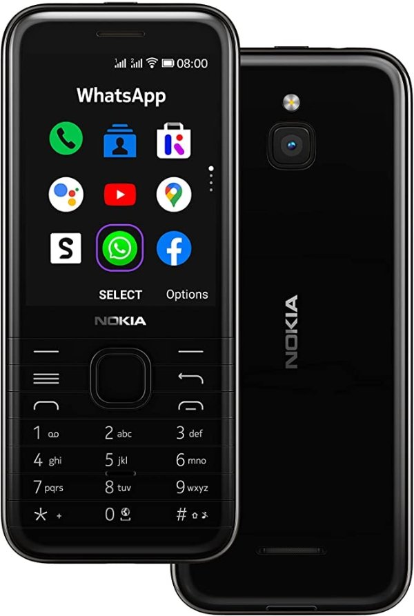 8000 4G (Official Australian Version) 2021 Unlocked Basic Mobile Phone with Keypad Buttons, Social Apps, 20 Day Battery Standby, Bluetooth, Wi-Fi and Dual SIM, Onyx