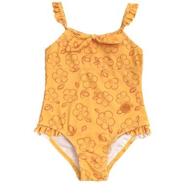 一体式儿童印花泳衣 芒果黄