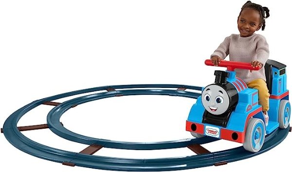 动力轮托马斯和朋友乘坐火车，托马斯带轨道，电池供电幼儿玩具，适合 1 岁以上室内玩耍
