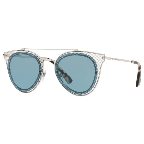 Valentino VA2019 Round Sunglasses, Silver/Blue