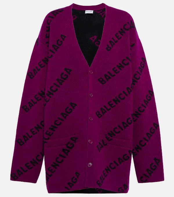 紫色Logo针织开衫