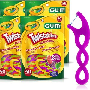 GUM Crayola 儿童扭扭装彩色果味牙线 4X40支(160支)