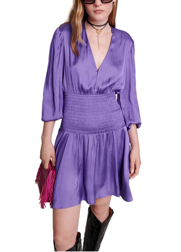 紫色长袖连衣裙