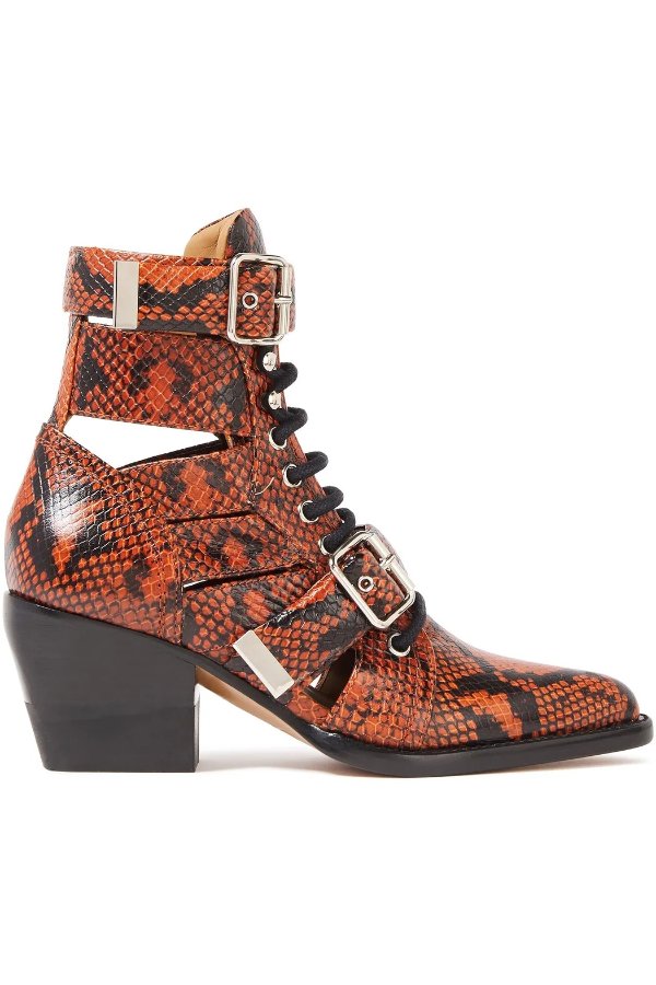 Rylee lace-up cutout snake-effect leather ankle boots