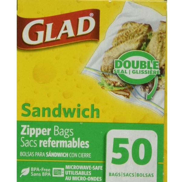 Glad Zipper 三明治便携式保鲜袋 50个装