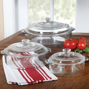 Libbey Baker's 透明玻璃带盖烘焙碗 3个套装 单个$16
