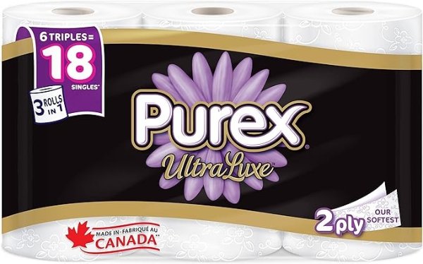 Purex UltraLuxe 奢华柔软厚卫生纸，6 三卷 = 18 单卷
