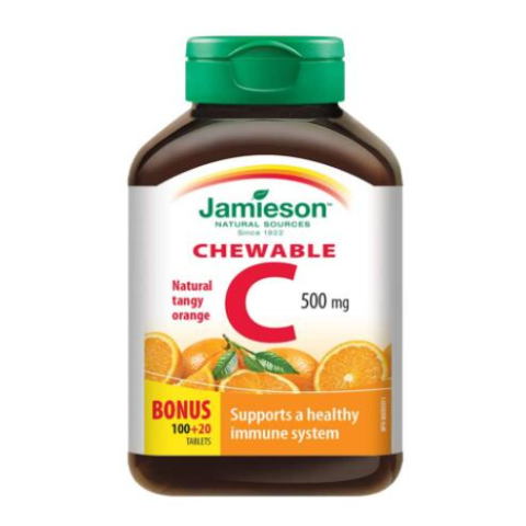 $6.47(官网$9.99) 凑单Jamieson 天然橙子口味维C咀嚼片120片 提高免疫力