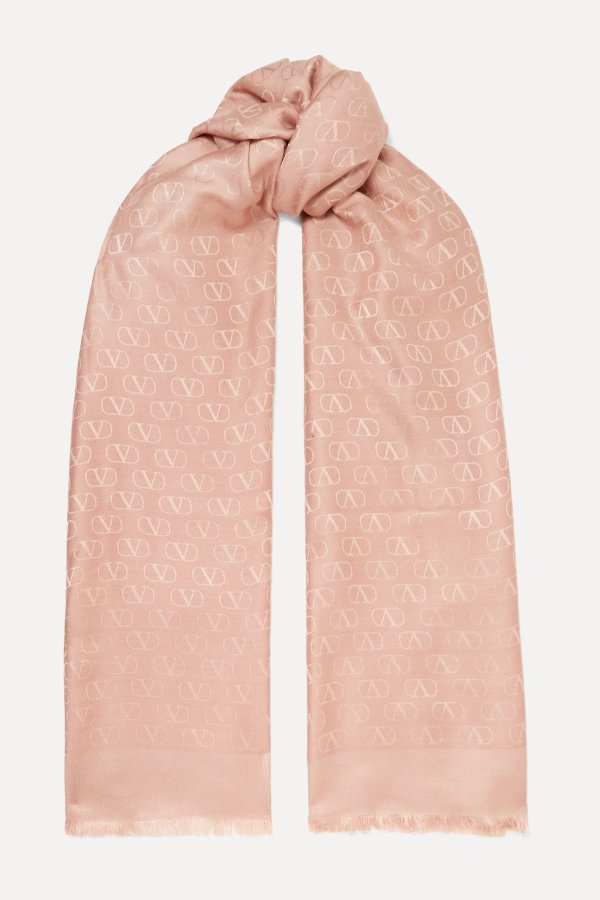 藕粉色 真丝&羊毛围巾