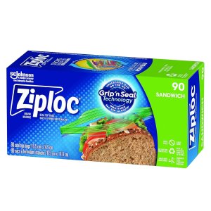 Ziploc 零食和三明治袋 90个装 密封锁鲜 可重复使用