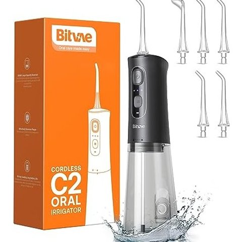 Bitvae 300ml 便携式无绳水牙线 6个喷嘴 满足全家需要
