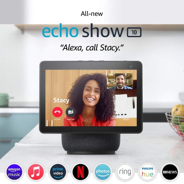 All-new Echo Show 10 (3rd Gen) | HD smart display with motion and Alexa | Charcoal