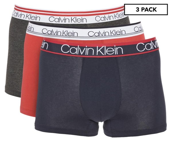 Men's Variety Waistband Cotton Stretch Trunks 3-Pack - Charcoal Heather/Navy/Red