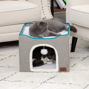 Bedsure 宠物窝躲避屋 带蓬松球悬挂和防刮垫 适用于猫/兔子