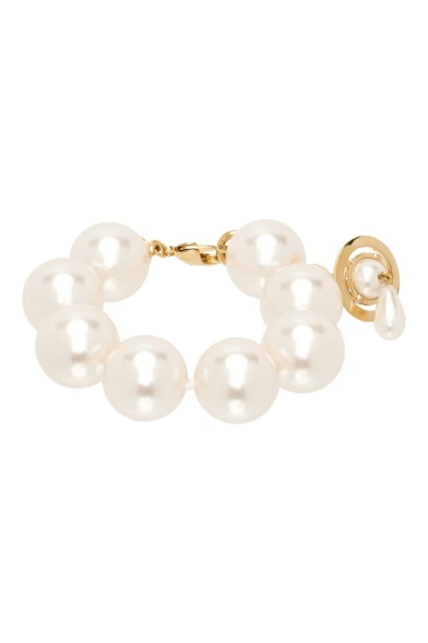 金色 & 白色巨型珍珠吊式手链