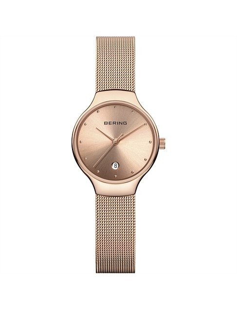 Ladies rose, rose dial with date, rose mesh