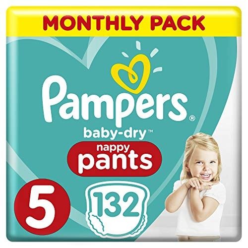 Pampers Baby-Dry Nappy Pants Size 5 Walker, 132 Nappy Pants, 12 to 17kg, Monthly Pack
