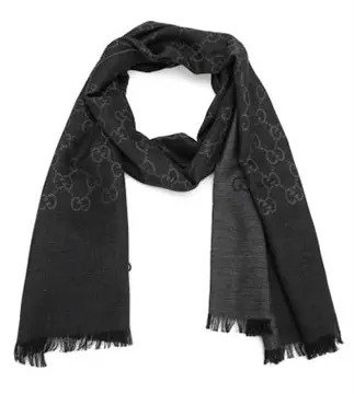 黑色/灰色羊毛丝混纺围巾