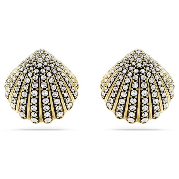 Idyllia stud earrings Shell, White, Gold-tone plated