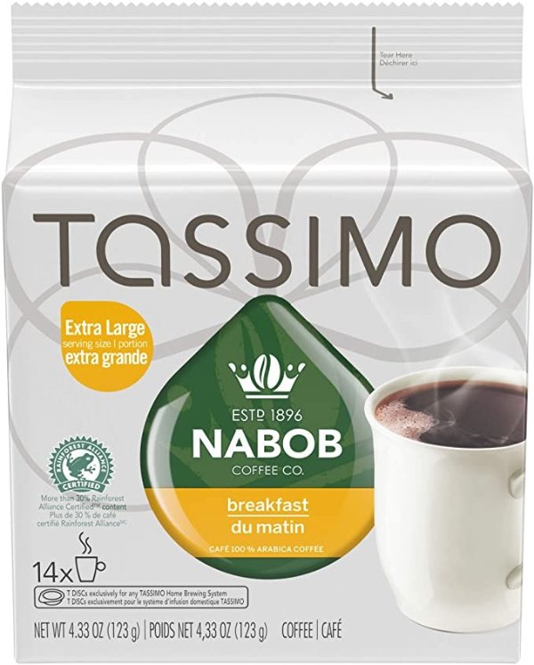 Tassimo Nabob Breakfast Blend 咖啡胶囊14个装