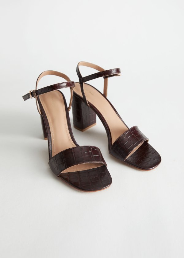 Strappy Block Heel Leather Sandals