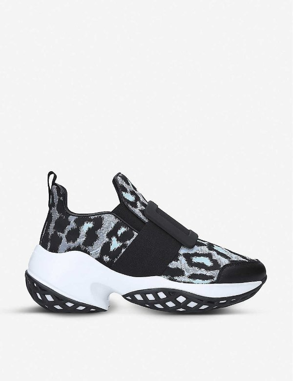 Viv Run leopard-print scuba and leather trainers厚底运动鞋