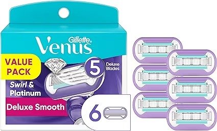 Gillette Venus 女式剃须刀片补充装，6 片装，防刺激保湿带
