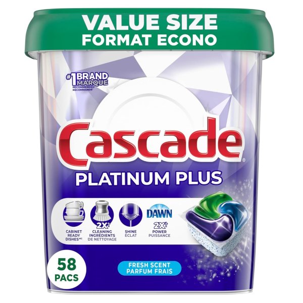 Cascade Platinum Plus新版洗碗球58颗 专业强力清洁 餐具闪闪