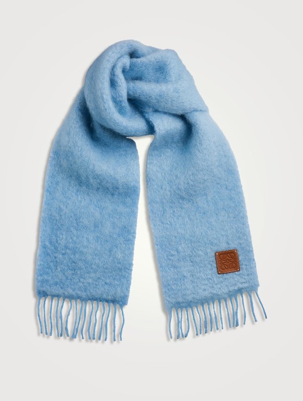 蓝色 马海毛和羊毛围巾