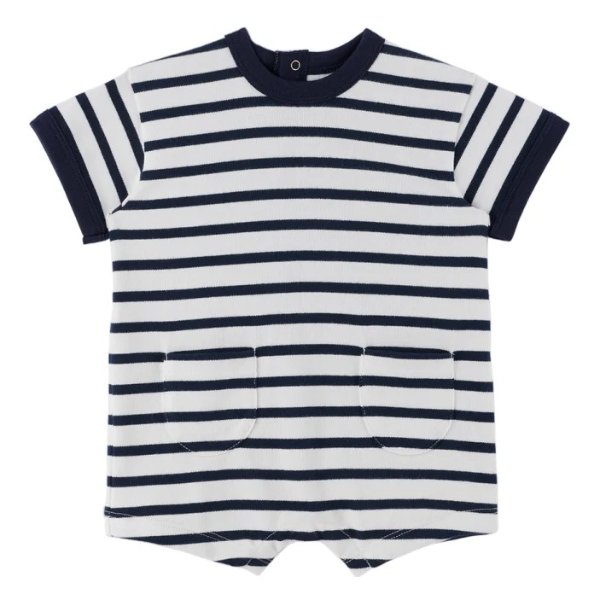 海军蓝 & 白色条纹婴儿连体衣