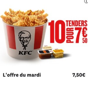 KFC“疯狂星期二” 超值优惠 10个Tenders鸡柳+3种酱只要€7.5