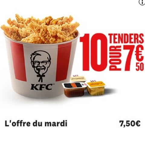 每周二都有！KFC“疯狂星期二” 超值优惠 10个Tenders鸡柳+3种酱只要€7.95