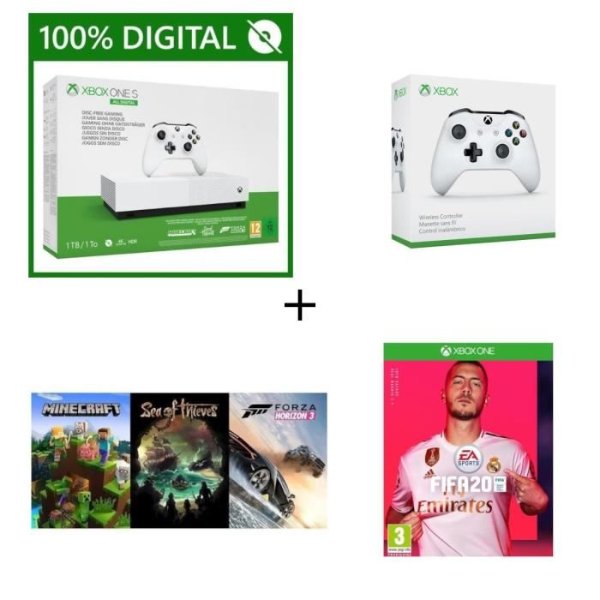 Xbox One S 无光驱版+FIFA 20+附赠手柄+3款数字版游戏