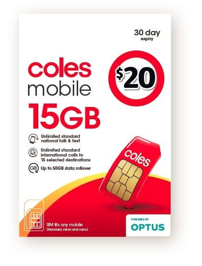 Coles Mobile 15GB预付卡