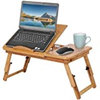 SONGMICS Table de lit pliable, en Bambou, Table pour ordinateur portable,  Hauteur réglable, avec Tiroir, Dimensions 54,5 x 75 x 29 cm LLD01N