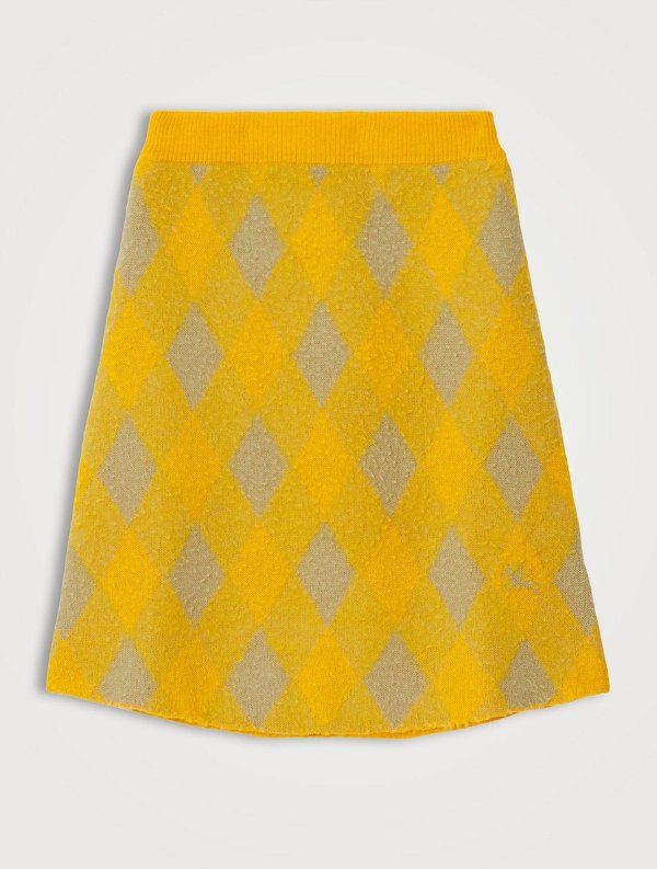 黄色 菱格纹羊毛短裙